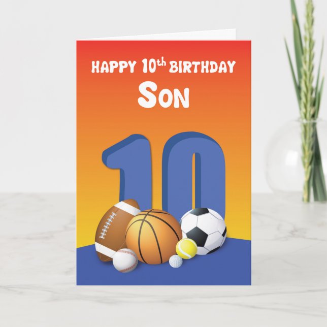Son 10. Geburtstag Sportbälle Karte (Vorderseite)