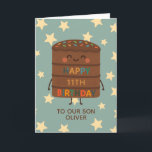 Son 11. Geburtstag Niedlicher Choco Cake Karte<br><div class="desc">Feiern Sie den großen Tag Ihres Sohnes mit dieser bezaubernden 11. Geburtstagskarte, die eine niedlich lächelnde Choco-Kuchen-Zeichentrickserie, farbenfrohe Sprinkles und eine fröhliche "Happy Birthday"-Nachricht enthält. Set vor einem spielerischen Sternenhimmel, ist diese Karte perfekt für Kinder, die Spaß, albern und süß Liebe. Personalisieren Sie es mit dem Namen Ihres Kindes für...</div>