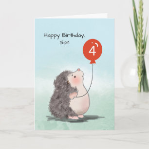 Son 4. Geburtstag Niedlicher Igel mit Ballon Karte