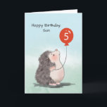 Son 5. Geburtstag Niedlicher Igel mit Ballon Karte<br><div class="desc">Diese Aquarellkarte wäre eine tolle Karte,  um Ihrem Sohn zu schenken,  wenn er endlich seinen 5. Geburtstag feiert. Sein Alter wird auf dem roten Ballon gezeigt,  dass der niedliche Igel vorne hält.</div>