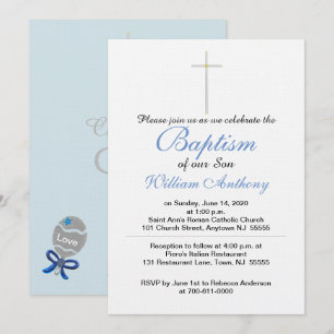 Son Baptisc Cross Blue Gray Einladung