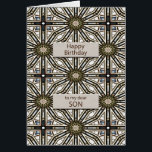 Son Birthday Abstrakt Mandala Design<br><div class="desc">Ein lustiger Weg,  um Ihrem Sohn einen guten Geburtstag zu wünschen. Diese Karte hat ein sehr maskulinarisches Gefühl und besteht aus ineinander greifenden geometrischen Figuren. Die Hauptfarbe ist braun,  schwarz und weiß. Eine schöne Karte,  die ein Mann schätzen wird. Der Vers sagt ihm,  wie viel er dir bedeutet.</div>