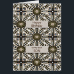 Son Birthday Abstrakt Mandala Design<br><div class="desc">Ein lustiger Weg, um Ihrem Sohn einen guten Geburtstag zu wünschen. Diese Karte hat ein sehr maskulinarisches Gefühl und besteht aus ineinander greifenden geometrischen Figuren. Die Hauptfarbe ist braun, schwarz und weiß. Eine schöne Karte, die ein Mann schätzen wird. Der Vers sagt ihm, wie viel er dir bedeutet.</div>