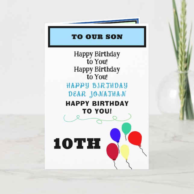 Son Birthday Balloons Cupcakes NAME Karte (Vorderseite)