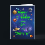 Son Birthday Best in the Universe Karte<br><div class="desc">Gib deinem weltraumliebsten Sohn die beste Geburtstagskarte aller Zeiten! Sag deinem Sohn,  dass er der Beste im Universum ist. Eine Weltraumszene mit allen Planeten und dem Mond,  die sich einem glücklichen Geburtstag wünschen.</div>