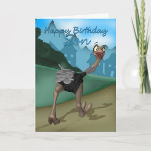 Son Birthday Card - Cartoon Ostrich - Digitales Sc Karte