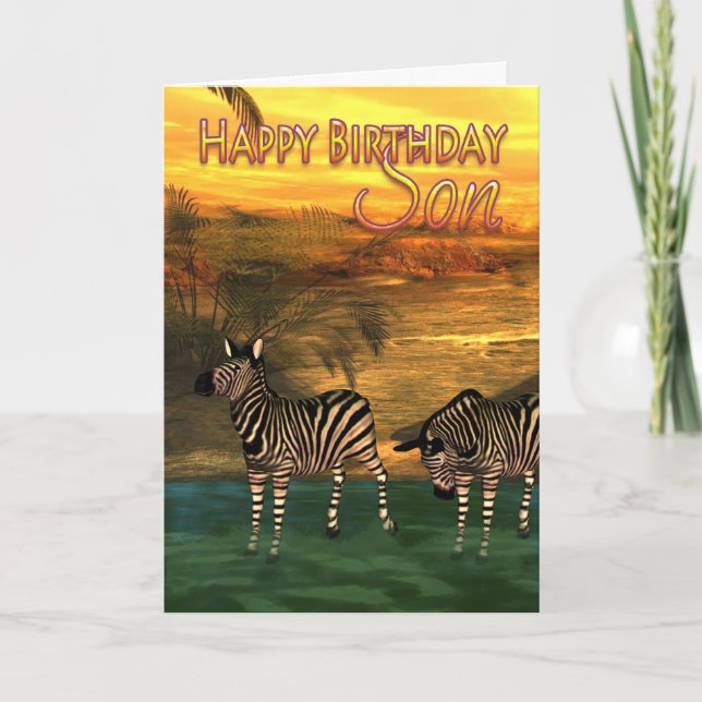 Son Birthday Card Zebras in Water Karte (Vorderseite)