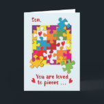 Son Birthday Puzzle Liebe bis Pieces Karte<br><div class="desc">Wie seine Persönlichkeit,  niedlich,  farbenfroh und mit der Waffe,  ist diese Karte der perfekte Ort,  um Ihrem lieben Sohn einen glücklichen Geburtstag zu schenken,  sobald sein besonderer Tag endlich ankommt. Er wird sicher ein Gigle haben,  sobald er die Nachricht liest,  die diese Karte teilt.</div>