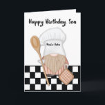 Son Birthday Whimsical Gnome Baker Backen Karte<br><div class="desc">Sicher! Eine skurrile und beliebte Son Birthday-Karte mit einem köstlichen Gnome-Bäcker. Die Vorderseite der Karte zeigt einen zauberhaften Gnomen, der einen zauberhaften Baker-Hut mit eingetaucht in die Freude des Backens verbindet. Mit einem hölzernen Löffel in der Hand strahlt das Gnom einen spielerischen und schelhaften Ausdruck aus und strahlt ein Gefühl...</div>