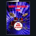 Son Birthday You Rock Drums<br><div class="desc">Eine Geburtstagkarte für einen Sohn. Schalten Sie die Lautstärke auf Geburtstagswünsche! Mit einem auffallenden Set an Trommeln und der Phrase "You rock the universum" ist diese Karte ein energiesparender Weg, das Leben des Party zu feiern. Egal, ob sie Schlagzeuger sind oder einfach nur Rockstar-Schwänze haben, diese Karte trifft alle richtigen...</div>