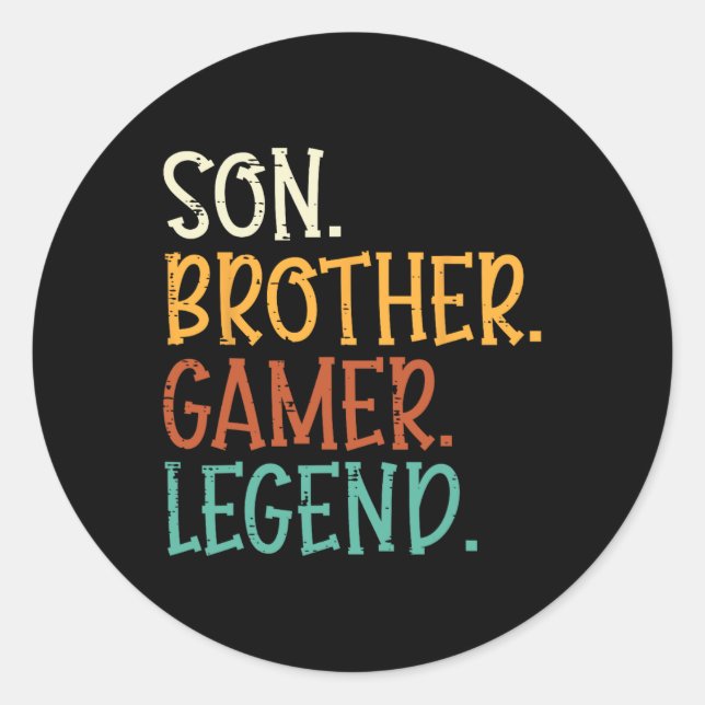 Son Brother Gamer Legend Funny Gaming Boys Kids Me Runder Aufkleber (Vorderseite)