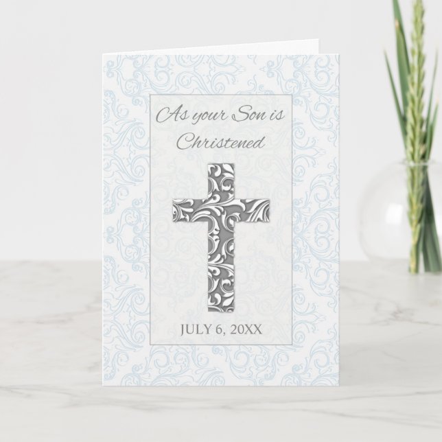 Son Christening Segnungen Custom Date mit Cross Karte (Vorderseite)
