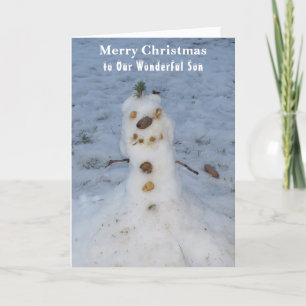 Son Christmas Card Snowman Pine Cone Nose Feiertagskarte