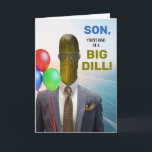 Son Funny Geburtstag Eine Art Big Dill Pickle Karte<br><div class="desc">Son,  du bist eine Art Big Dill! Ein sonniger Geburtstag,  eine Papiergrusskarte mit einem Foto eines Dillhackens mit Anzug und Krawatte und eine Sonnenbrille. Essen Thema Wortspiel Grußkarte. Passen Sie die Cover- und Innengeburtsmeldung auf Wunsch an. Art,  Bild und Vers Copyright © Shoaff Ballanger Studios,  2025.</div>