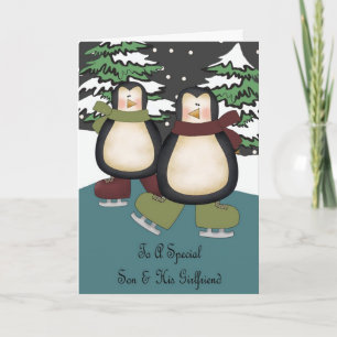 Son & Girlfriend Penguins Weihnachtskarte Feiertagskarte