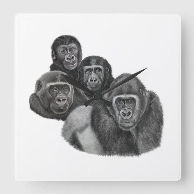 Son Gorilla Clock By AGE. Gorilla Life Quadratische Wanduhr (Vorderseite)