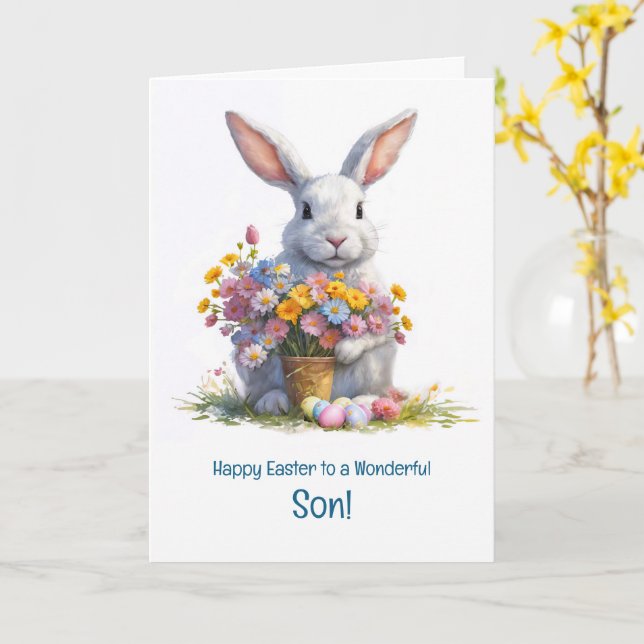 Son Happy Easter Cute Bunny Rabbit and Easter  Karte (Gelbe Blume)