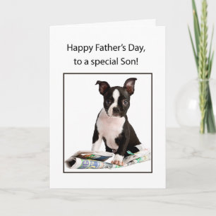 Son, Happy Father's Day, Boston Terrier Dog with N Karte