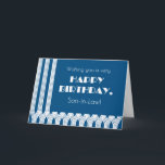 Son in Law's Birthday Art Deco Patterns on Blue Feiertagskarte<br><div class="desc">Eine schicke Geburtstagskarte für Ihren Schwiegersohn mit Art-Déco-Mustern in Weiß und Dunkelblau,  was ihm ein Vintages Gefühl gibt. Der Gruß auf der Titelseite,  auch in Art-Déco-Schriftart,  lautet: "Einen schönen Geburtstag wünschen!" Sie können die innere Nachricht leicht personalisieren.</div>