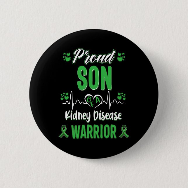 Son Kidney Disease Warrior Awareness Ribbon Green Button (Vorderseite)