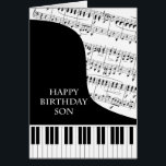 Son Piano und Musik Geburtstag<br><div class="desc">Eine Geburtstagskarte für einen Sohn,  der Klaviermusik spielt. Ein Flügel mit den Tasten am Ende der Karte. Ein Notenblatt füllt den Hintergrund. Eine tolle Karte für jemanden,  der Musik Liebe. Dies ist KEINE Musikkarte,  es spielt KEINE Musik:</div>