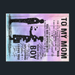 Son To My Mom Letter, Mother Birthday Gift Ankündigungspostkarte<br><div class="desc">It's a personalized perfect gift for your mom, your mama, your mommy, your mother, your parents, your grandma. It's ideal gifts for all seasons. These products are great for a picnic at the park, snuggling while watching TV, relaxing on the sofa, wall decoration for home or as a stylish bedspread....</div>