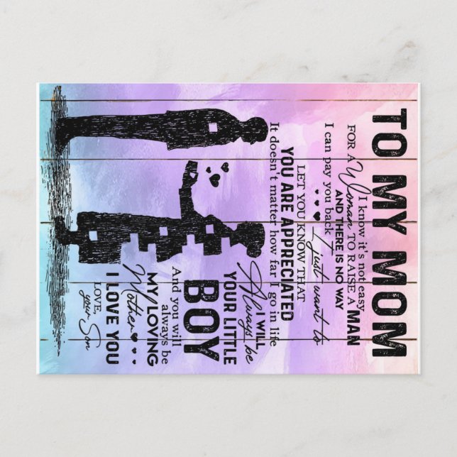 Son To My Mom Letter, Mother Birthday Gift Ankündigungspostkarte (Vorderseite)