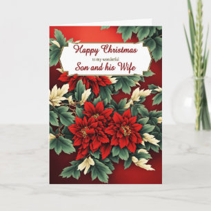 Son und seine Ehefrau Christmas Poinsettias Feiertagskarte