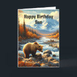Son Watercolor Bear by Stream zum Geburtstag Karte<br><div class="desc">Hier ist die perfekte Geburtstagskarte für Männer. Die Karte hat einen inneren Gruß,  sodass Sie Ihren Text ändern können. Diese Karte entstand aus einem AI-generierten Aquarellbild eines Grizzly Bären am Ufer des Denali Nationalparks.</div>