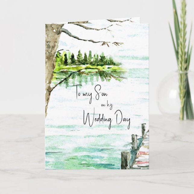 Son Wedding Day Watercolor Lake Karte (Vorderseite)