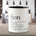 Son World's Best Ever Definition Modern Fun Zweifarbige Tasse<br><div class="desc">Personalisieren Sie für Ihren besonderen Sohn oder Hijo,  um ein einzigartiges Geschenk zu schaffen. Eine perfekte Art,  ihm zu zeigen,  wie phantastisch er jeden Tag ist. Entwickelt von Thisisnotme©</div>