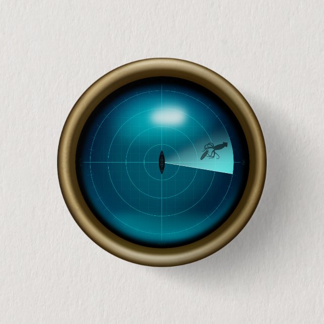 Sonarbild eines Kraken-Nautischen Steampunks Button (Vorderseite)