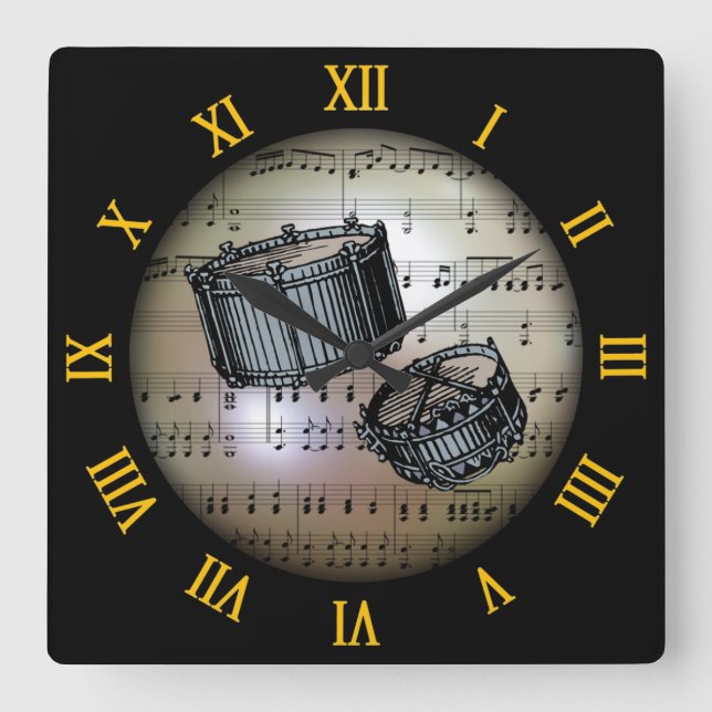 Sonare Trommeln ~ Hintergrund "The Musical Planet" Quadratische Wanduhr (Vorderseite)