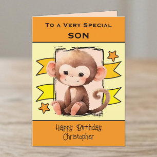Sonder-Sohn-Affen-Kinder-orange-Geburtstag Karte