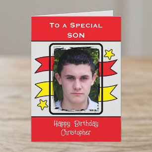 Sonder Sohn rot gelb Foto Geburtstag Karte