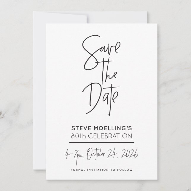 SONDERAUFTRAG 80. Geburtstag von Steve Save The Date (Vorderseite)