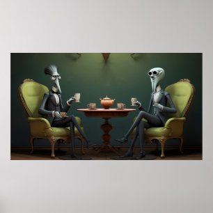Sonderbare, gruselige, verdrehte Teetrinker Herren Poster