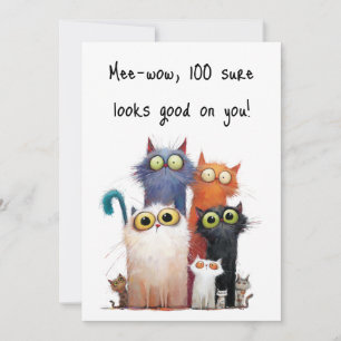 Sonderbare Katzen mit großen Augen 100. Geburtstag Karte