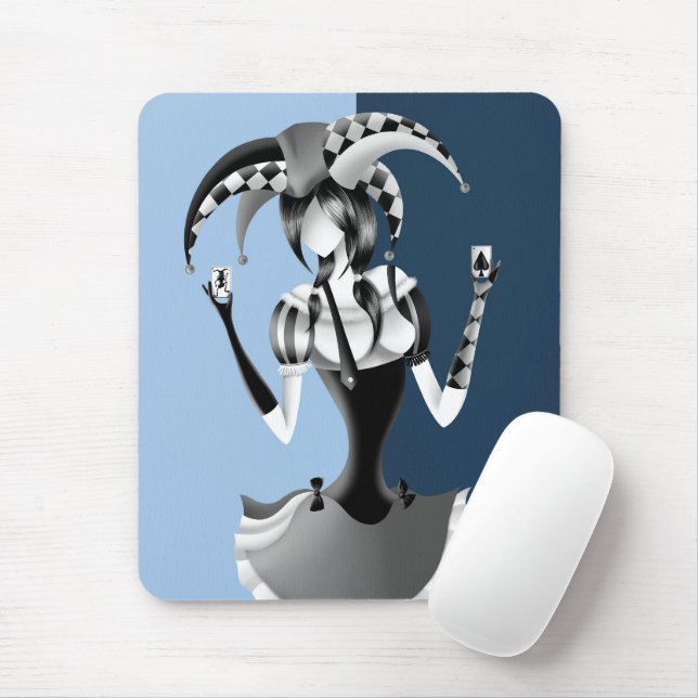 Sonderbarer Narr hält zwei Spielkarten Mousepad (Mit Mouse)