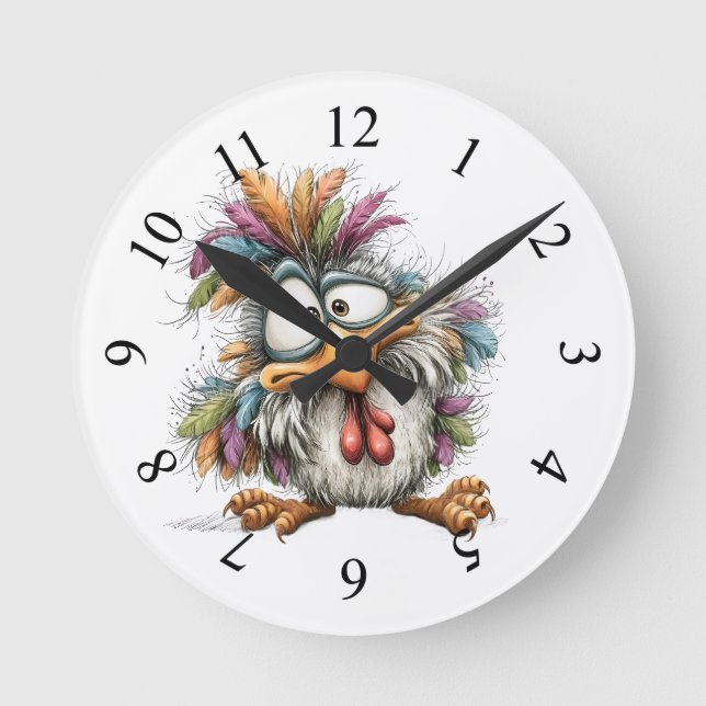 Sonderbarer Vogel Runde Wanduhr (Vorderseite)