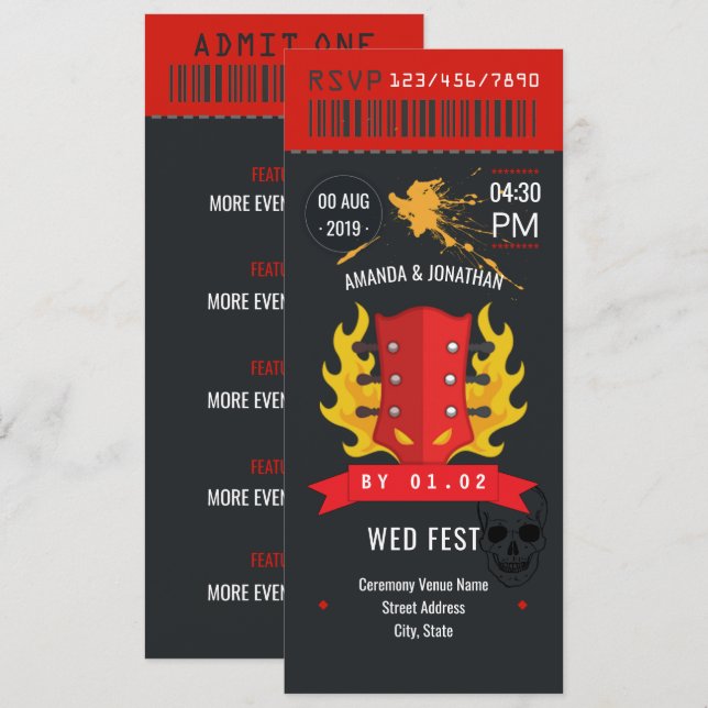 Sondereinladung für Rock and Roll Wedding Einladung (Vorne/Hinten)