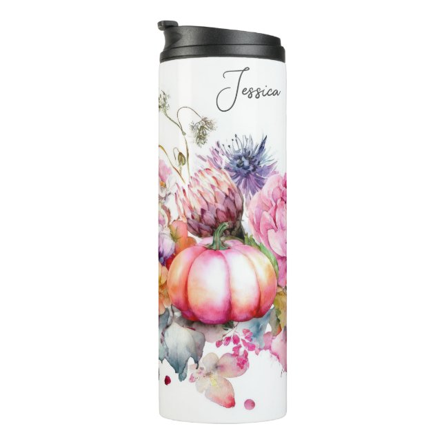 Sonderfallgestaltung mit Blume und Kürbis Thermosbecher (Nach rechts gedreht)