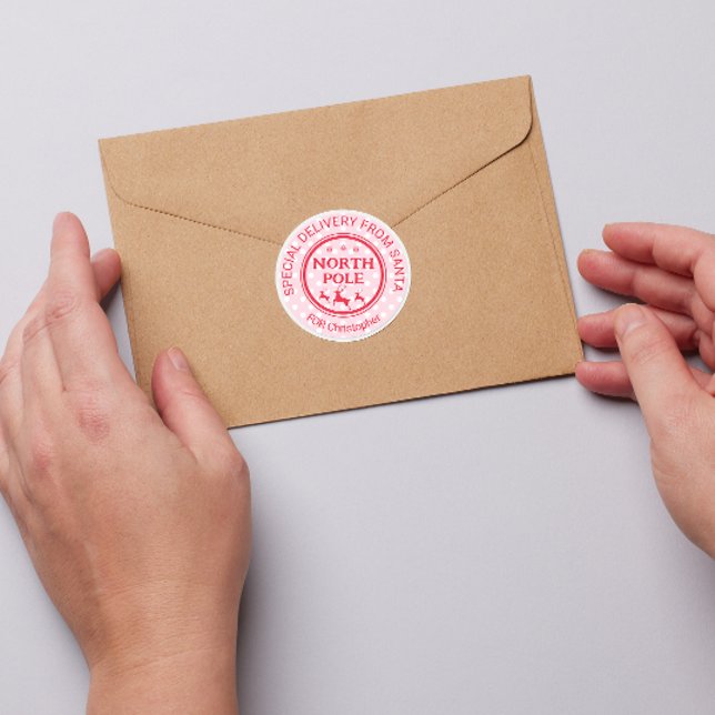 Sonderlieferung ab Santa North Pole Urlaub Runder Aufkleber (north pole stickers santas workshop from santa children please deliver to xmas)