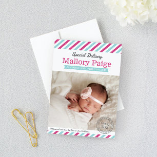 Sonderlieferung Aqua Rosa Luftpost Baby Mädchen Ankündigung