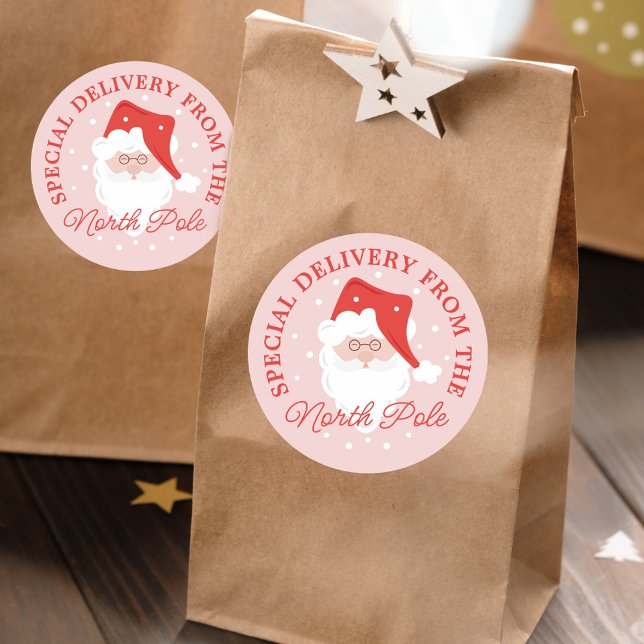 Sonderlieferung aus dem Santa Claus am Nordpol Runder Aufkleber (Special Delivery From The North Pole Santa Claus Classic Round Sticker)