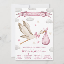Sonderlieferung! Baby Girl Pink Stork Baby Dusche Einladung