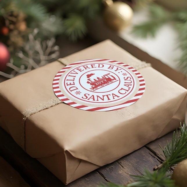 Sonderlieferung des Nordpol-Zuges durch den Weihna Runder Aufkleber (North Pole Train Special Delivery By Santa Claus Classic Round Sticker)
