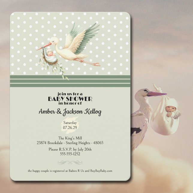 Sonderlieferung für Baby Shower Stork Einladung (Prepare for your Special Delivery with these lovely baby shower invites from Night and Day Designs.)