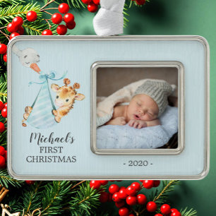 Sonderlieferung Giraffe Erstes Weihnachtsfest Foto Rahmen-Ornament Silber