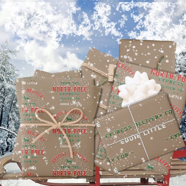 Sonderlieferung rustikaler Kraft vom Nordpol Geschenkpapier Set (Special Delivery From The North Pole Write a Child or Adult's Name on Rustic Kraft Wrapping Paper )